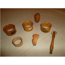 Collection of Scottish Mauchline ware Napkin rings and other items