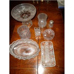 Fostoria Coin glassware collection. Compote with 1892 dimes. Tooth pick holder with American dollars