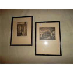 Vintage numbered editions of pencil sketches of the Hart House 2 (a student activity centre at Univ.