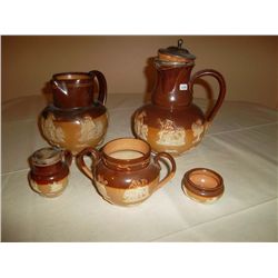 Collection of Doulton Lambeth Earthenware. Coffee urn; creamer etc.