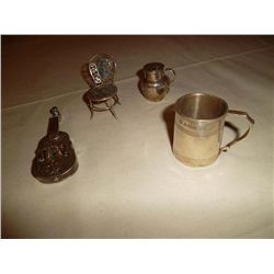 Sterling silver miniatures Mug, viola, chair and pitcher