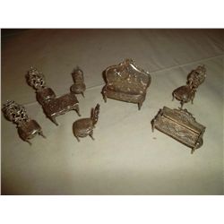 Sterling silver miniatures Settee, chairs and coffee table