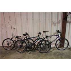 3 BIKES: PURPLE MONTIV MOUNTAIN BIKE, GREEN CCM MOUNTAIN BIKE & SILVER DIAMONDBACK MOUNTAIN BIKE