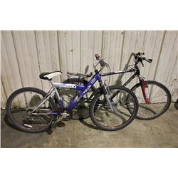 2 BIKES: PURPLE RALEIGH FRONT SUSPENSION & BLUE TECH TEAM FRONT SUSPENSION MOUNTAIN BIKE