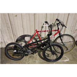 2 BIKES: BLACK NO NAME BMX STYLE BIKE & RED SKYLINE MOUNTAIN BIKE ( NO SEAT )