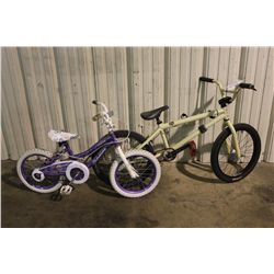 2 BIKES: BROWN NO NAME STUNT BIKE & PURPLE NAKAMURA KIDS BIKE