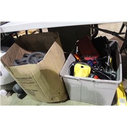 CRAFTSMAN SHOP VAC, BOX OF ROPE AND BIN OF ASSORTED TOOLS