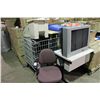 Image 2 : BIN OF ASSORTED OFFICE SUPPLIES, TV, MOBILE DESK AND OFFICE CHAIR ( BIN NOT INCLUDED )