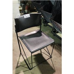 BLACK PLASTIC METAL FRAMED STACKING CHAIR