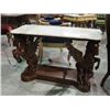 Image 1 : WHITE MARBLE TOPPED CARVED MAHOGANY HORSE PEDESTAL BASE HALL / ACCENT TABLE