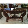 Image 1 : BEAUTIFULLY INLAID TOP HEAVILY CARVED MAHOGANY HALL/ ACCENT TABLE