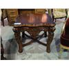 Image 1 : HEAVILY CARVED MAHOGANY END TABLE WITH LION HEAD AND CLAW FOOT ACCENTS
