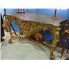 Image 1 : GREEN MARBLE TOP HEAVILY CARVED MAHOGANY GUILD PAINTED HALL/ ACCENT TABLE