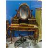 Image 1 : MAHOGANY WITH GOLD TRIM MIRRORED BACK 7 DRAWER LADIES VANITY DRESSER