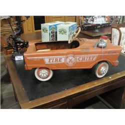 VINTAGE FIRE CHEIF METAL TOY PEDAL CAR
