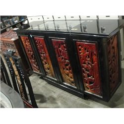 HEAVILY CARVED ORIENTAL BLACK LAQUER BAR UNIT