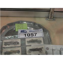 ASSORTED UNUSED COLLECTORS POSTAL STAMPS, VINTAGE TOBACCO CARD COLLECTORS SET AND A PEWTER PLATE