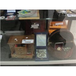 5 SMALL JEWELLERY BOXES AND CONTENTS