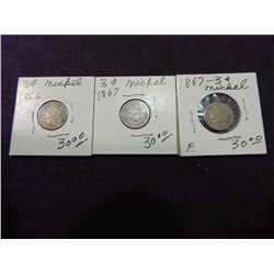 LOT 3 ANTIQUE 3 CENT NICKELS