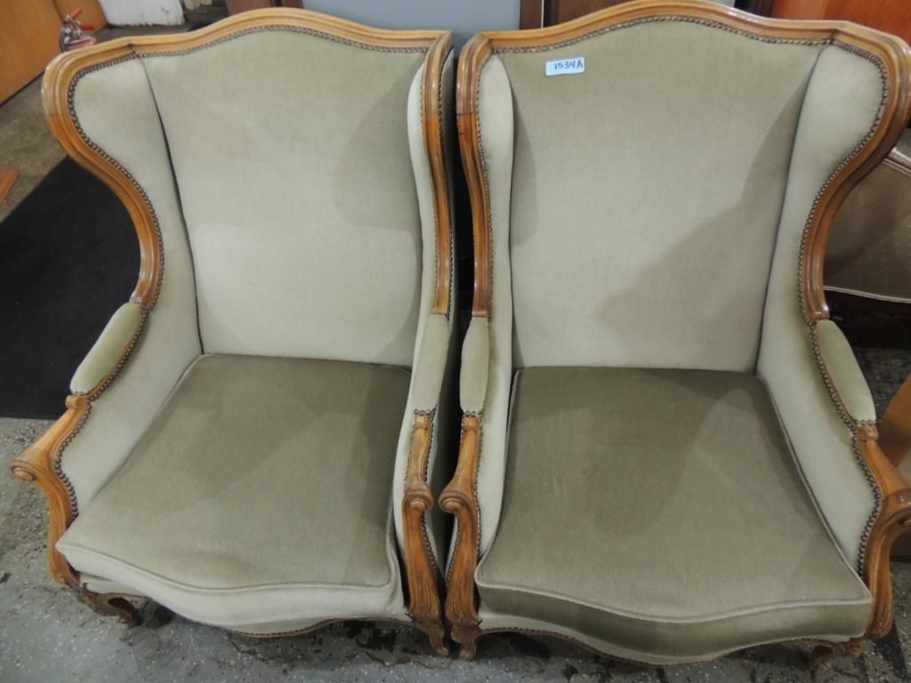 PAIR VICTORIAN WING BACK CHAIRS