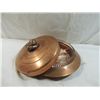 Image 3 : LOT 4 BRASS METAL CANDLE HOLDERS, DISH WITH COVER