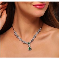 14KT White Gold 3.17ctw Emerald and Diamond Necklace