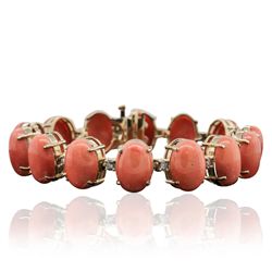 14KT Yellow Gold 64.90ctw Coral and Diamond Bracelet