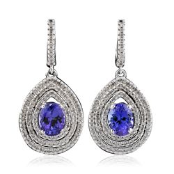 14KT White Gold 3.86ctw Tanzanite and Diamond Earrings