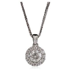 14KT White Gold 0.90ctw Diamond Pendant With Chain