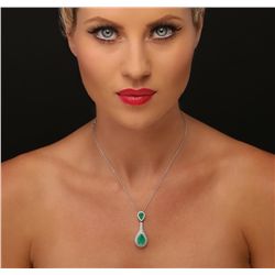 18KT White Gold 4.71ctw Emerald and Diamond Necklace