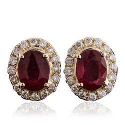 14KT Yellow Gold 3.08ctw Ruby and Diamond Earrings