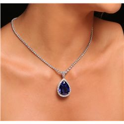 18KT White Gold 23.20ct GIA Certified Tanzanite and Diamond Pendant With Chain