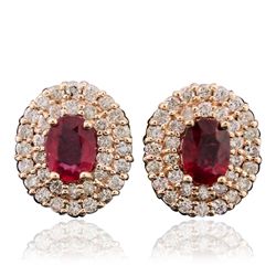 14KT Rose Gold 2.07ctw Ruby and Diamond Earrings