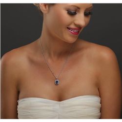 18KT White Gold 3.59ct Tanzanite and Diamond Pendant With Chain