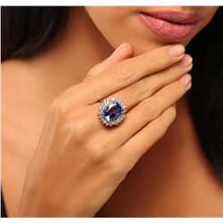 14KT White Gold 7.79ct Tanzanite and Diamond Ring