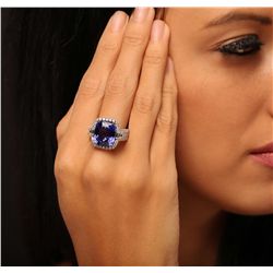 14KT White Gold GIA Certified 11.73ct Tanzanite and Diamond Ring