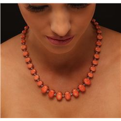 14KT Rose Gold 77.50ctw Coral and Diamond Necklace