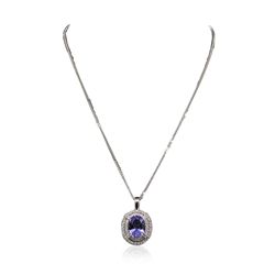 14KT White Gold 7.97ct Tanzanite and Diamond Pendant With Chain