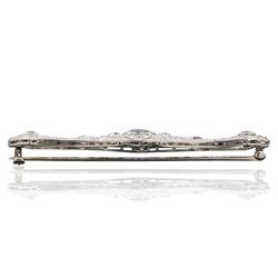 18KT White Gold 1.58ct Sapphire and Diamond Brooch