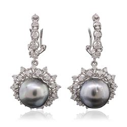 14KT White Gold 12.2mm Pearl and Diamond Earrings