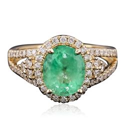 14KT Yellow Gold 1.78ct Emerald and Diamond Ring