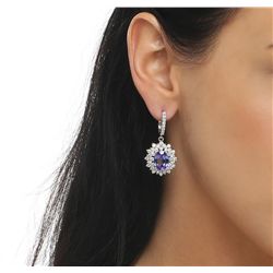 14KT White Gold 7.46ctw Tanzanite and Diamond Earrings