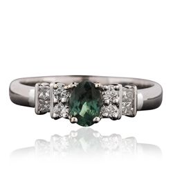 14KT White Gold 0.50ct Alexandrite and Diamond Ring