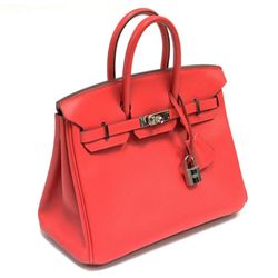 Authentic Vintage Hermes 25cm Birkin Bag in Red Epsom Leather from the Candy Collection with Palladi