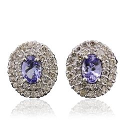 14KT White Gold 1.46ctw Tanzanite and Diamond Earrings