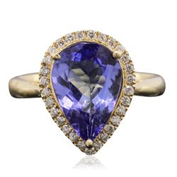 14KT Yellow Gold 3.43ct Tanzanite and Diamond Ring