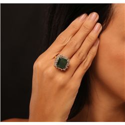 14KT Yellow Gold 10.80ct Emerald and Diamond Ring