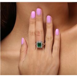 14KT White Gold 2.77ct Emerald and Diamond Ring