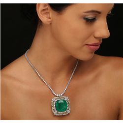 14KT White Gold GIA Certified 59.23ct Emerald and Diamond Necklace