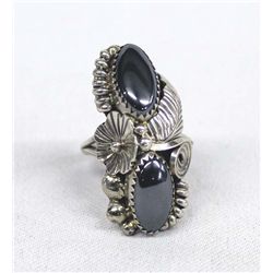 Navajo Sterling Silver Hematite Black Diamond Ring